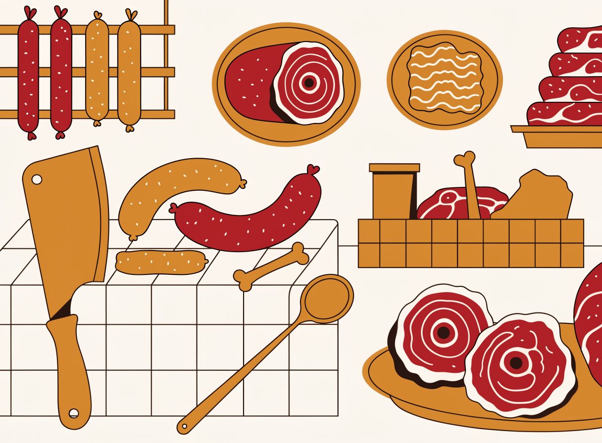 Gut gefüllte Fleisch- und Wursttheke der Metzgerei Haller
